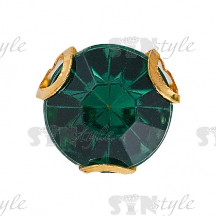 Стразы пришивные акриловые в цапах, форма круг, цвет золото+зеленый, диаметр 7 мм, 720 шт/уп. фото 1