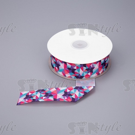 Лента репсовая, с геометрическим принтом, ширина 25 мм, цвет фиолетовый+микс, намотка 20 ярдов фото 1