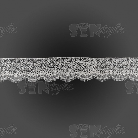 Кружево ажурное с нежным цветочным узором и ресничками по фестончатому контуру, ширина 65 мм, цвет белый, намотка 15 ярдов фото 2