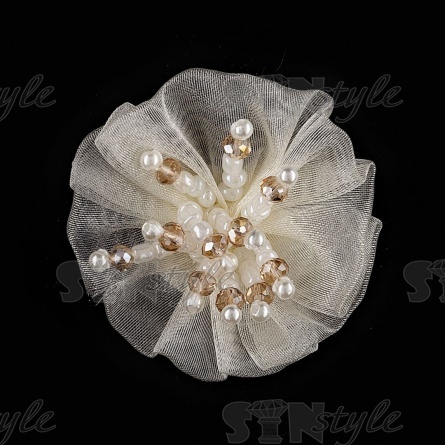 Аппликация с элементами из бисера и страз, цвет шампань, диаметр 50 мм фото 1