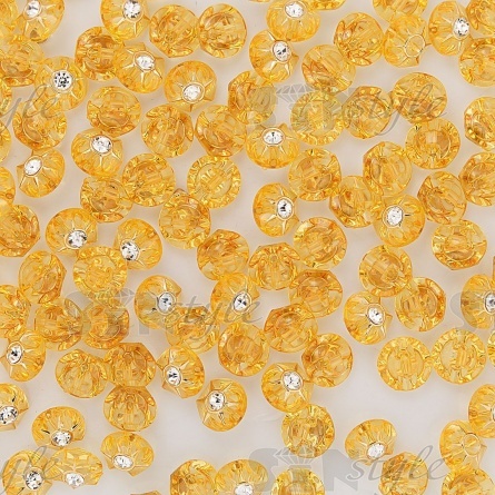 Пуговица пластиковая на ножке, круглая, желтая прозрачная с белой стразой в центре, 20L фото 3