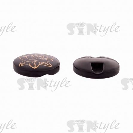 Пуговица пластиковая на полуножке, размер 24L, цвет черный, на шляпке золотой принт в виде розы фото 2