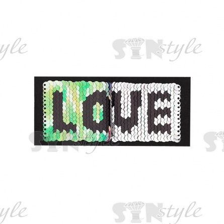 Термоаппликация-перевертыш из двухсторонних пайеток "LOVE", размер 140х52 мм фото 3