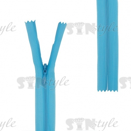 Молния спираль, тип 3, потайная, неразъемная, основа капрон, длина 50 см, цвет 905 (светлый аквамарин), бегунок цвета основы фото 1