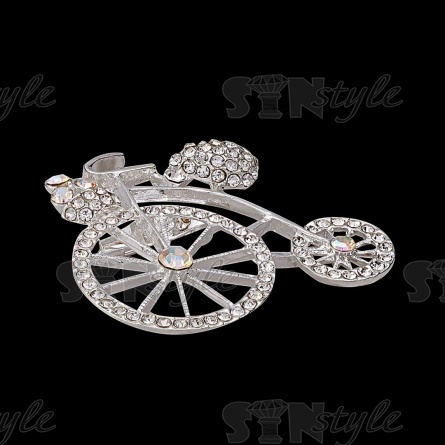 Брошь "Велосипед", застежка булавка, цвет серебряный+белые стразы, размер 40х38 мм фото 2