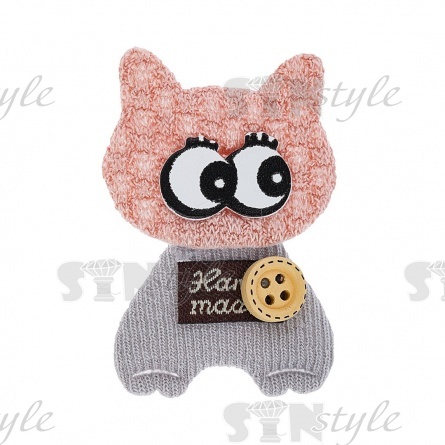 Аппликация 3D "Котик", цвет грязно-розовый+серый, размер 50х35 мм фото 1