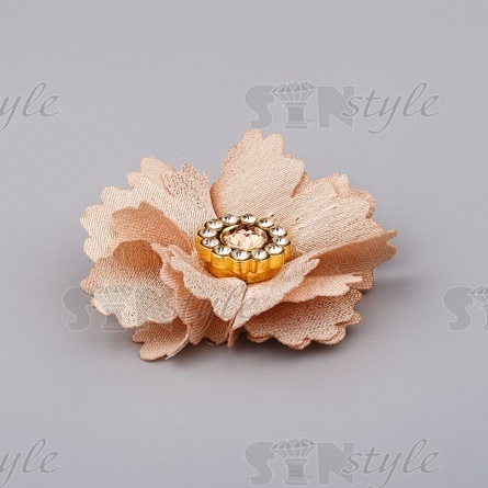 Цветочки декоративные со стразами, цвет бежевый, диаметр 35 мм,  фото 2