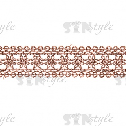 Кружево ажурное с нежным цветочным узором, ширина 30 мм, цвет каппучино, намотка 10 ярдов  фото 1