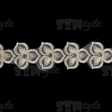 Цветочки из капроновой ленты, ширина 33 мм, намотка 20 ярдов, цвет шампань+белый, № 21 фото 3