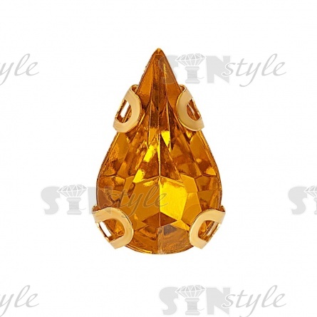 Стразы пришивные акриловые в цапах, форма капля, цвет золото+желтый, размер 6х10мм, 200 шт/уп. фото 1