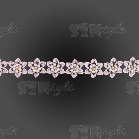 Кружево "Цветочки" украшено бусинами ,на капроновой ленте, ширина 30 мм, цвет розовый, намотка 20 ярдов, #21 фото 2