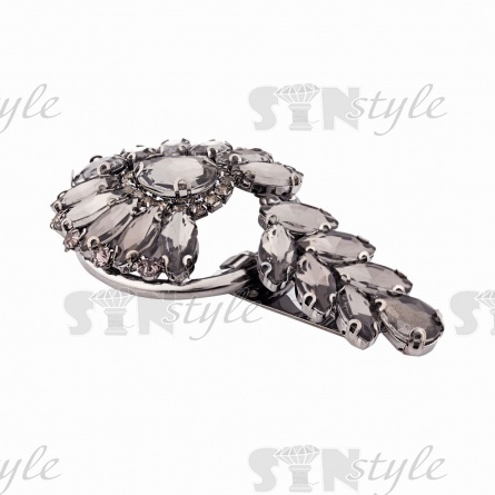Застежка шубная металлическая, цвет темный никель,украшена стразами дымчатого цвета, размер 50*100мм фото 3