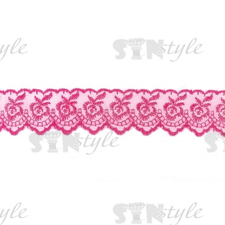 Кружево декоративное, нежная вышивка на тонкой капроновой основе, ширина 40 мм, цвет фуксия (28), намотка 10 ярдов фото 2