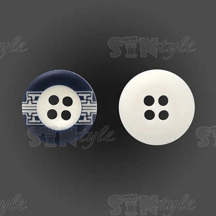 Пуговица пластиковая на четыре прокола, размер 24L, цвет белый с темно-синим фото 1