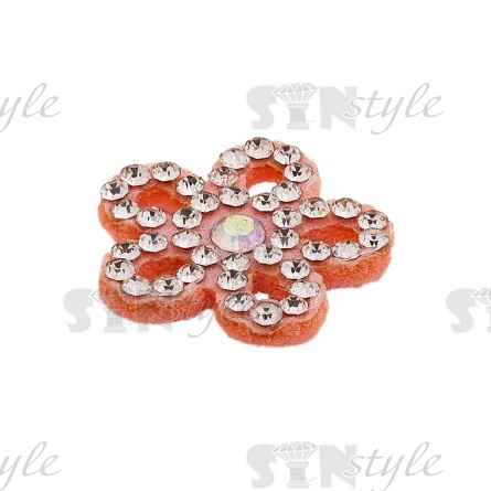 Аппликация "Цветочек" из страз, на фетровой основе, размер 20 мм, цвет розовый + белые и радужные стразы фото 2