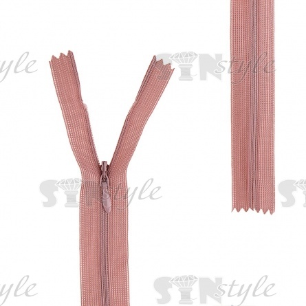 Молния спираль, тип 3, потайная, неразъемная, основа капрон, длина 50 см, цвет 221 (розово-бежевый), бегунок цвета основы фото 1