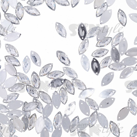 Стразы пришивные акриловые, форма лодочка, цвет белый прозрачный, размер 5х12мм фото 1