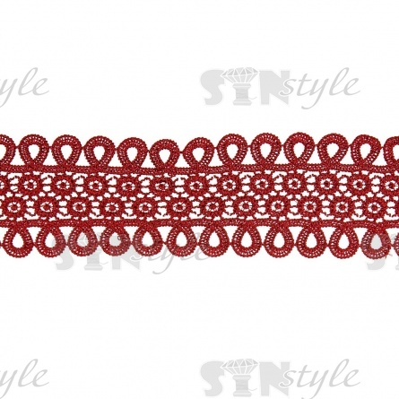 Кружево ажурное, нежная цветочная гирлянда с резным краем в виде петелек, ширина 60 мм, цвет бордовый, намотка 10 ярдов  фото 1