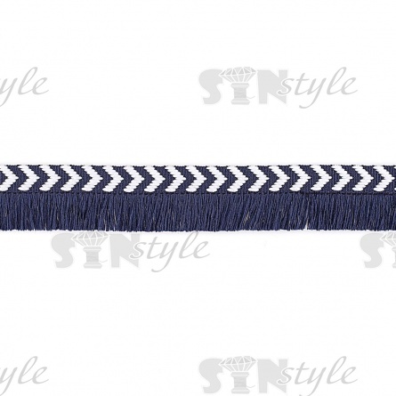 Тесьма букле с бахромой, ширина 25 мм, намотка 45 ярдов, цвет темно-синий+белый фото 1