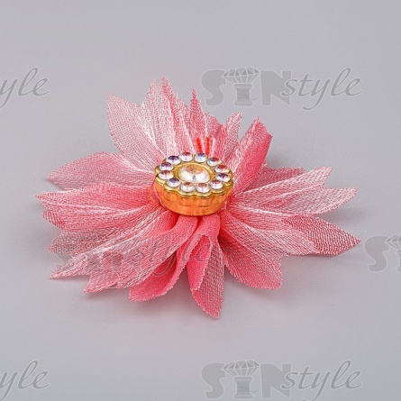 Цветочки декоративные из капрона со стразами, цвет фуксия, диаметр 45 мм,  фото 2