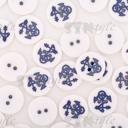 Пуговица пластиковая на два прокола, белая с темно-синим, 32L фото 4