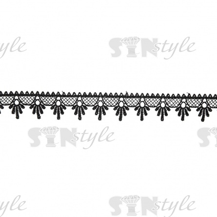 Кружево ажурное, нежная воздушная сеточка с фестонами по контуру, ширина 35 мм, цвет черный, намотка 15 ярдов  фото 1