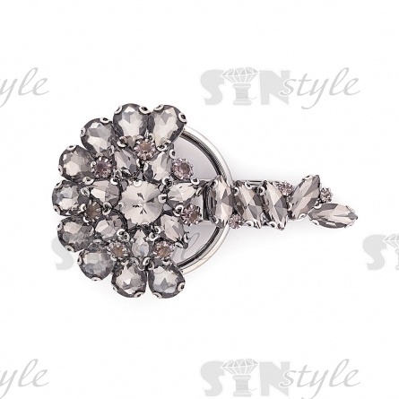 Застежка шубная металлическая, цвет темный никель,украшена стразами дымчатого цвета, размер 55*100мм фото 1