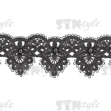 Кружево ажурное с бусинами, ширина 60 мм, намотка 15 ярдов, цвет черный  фото 2