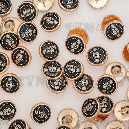 Пуговица металлическая на ножке, размер 28L, цвет черный+золотой фото 3