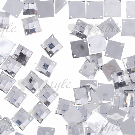 Стразы пришивные акриловые, форма квадрат, цвет белый прозрачный, размер 15*15 мм фото 1