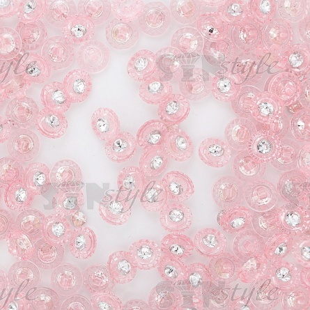 Пуговица пластиковая на ножке, круглая, розовая прозрачная с белой стразой в центре, 20L фото 3