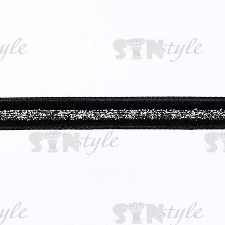 Лента бархатная с люрексом, цвет черный+серебряный, ширина 10 мм, намотка 50 ярдов фото 2