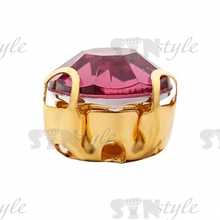 Стразы пришивные акриловые в цапах, форма круг, цвет золото+грязно-розовый, диаметр 7 мм, 720 шт/уп. фото 2