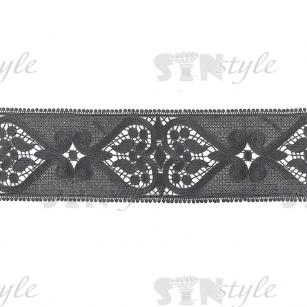 Кружево вязаное ажурное, ширина 130 мм, цвет черный, намотка 15 ярдов фото 2
