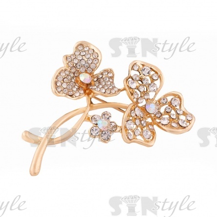 Брошь металлическая со стразами, застежка булавка, размер 45х50 мм фото 2