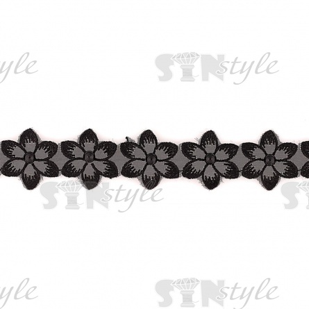 Цветочки из капроновой ленты, размер 30 мм, намотка 20 ярдов, цвет черный (#6)  фото 3