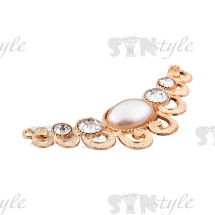 Декоративное украшение пришивное металлическое, цвет золото+белые стразы, размер 70х30 мм фото 2