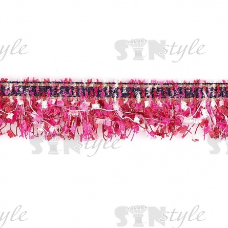 Декоративная тесьма букле с бахромой, отделана золотым люрексом, цвет фуксия, ширина 35 мм, намотка 45 ярдов фото 1