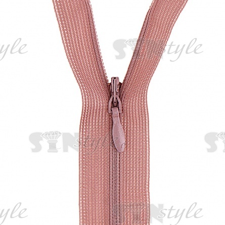 Молния спираль, тип 3, потайная, неразъемная, основа капрон, длина 50 см, цвет 221 (розово-бежевый), бегунок цвета основы фото 2