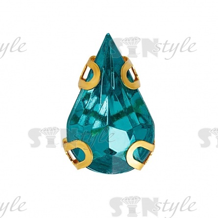 Стразы пришивные акриловые в цапах, форма капля, цвет золото+зеленый, размер 6х10мм, 200 шт/уп. фото 1
