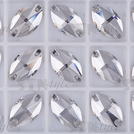 Стразы пришивные стеклянные "лодочка", цвет белый прозрачный, размер 13*22 мм фото 2