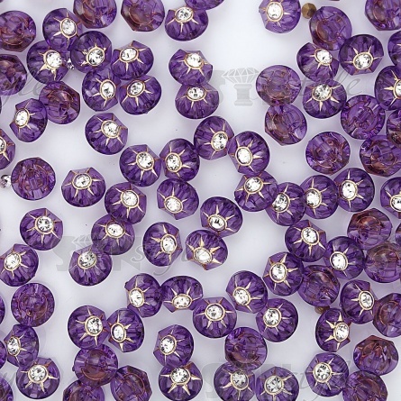 Пуговица пластиковая на ножке, круглая, фиолетовая прозрачная с белой стразой в центре, 20L фото 3