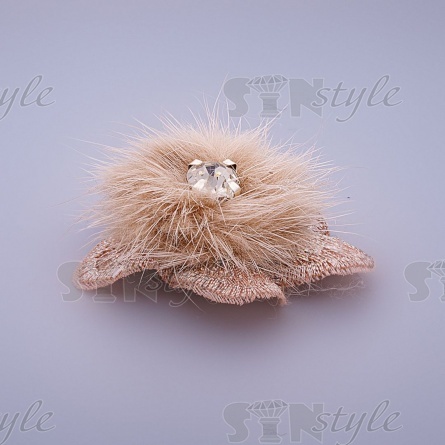 Цветочки декоративные с натуральным мехом, цвет бежевый, размер 40 мм,  фото 2