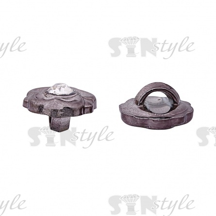 Пуговица пластиковая на ножке, в форме цветка, цвет темный никель, белая страза в центре, размер 18L фото 2