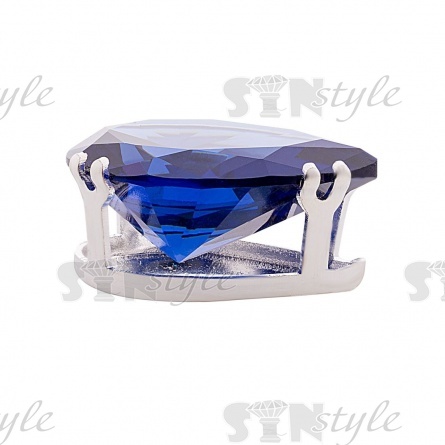 Стразы пришивные стеклянные в цапах, форма капля, цвет серебро+синий, размер 13*18мм  фото 2