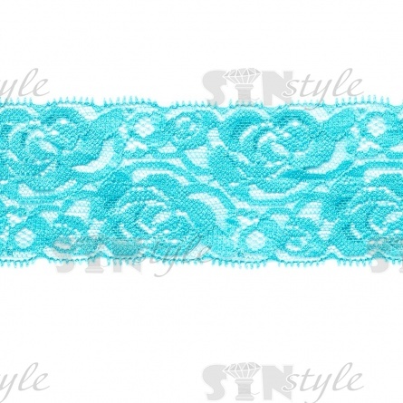 Кружево эластичное, ширина 60 мм, цвет бирюзовый, намотка 14,5 ярдов фото 1