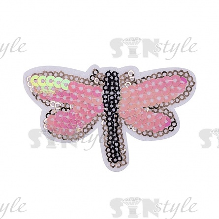 Термоаппликация "Стрекоза" с пайетками, размер 75х45 мм фото 1