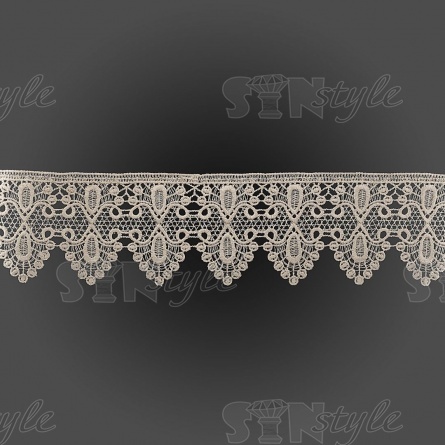 Кружево ажурное с нежным причудливым узором и фестонами по краю, ширина 80 мм, цвет лен, намотка 15 ярдов фото 2