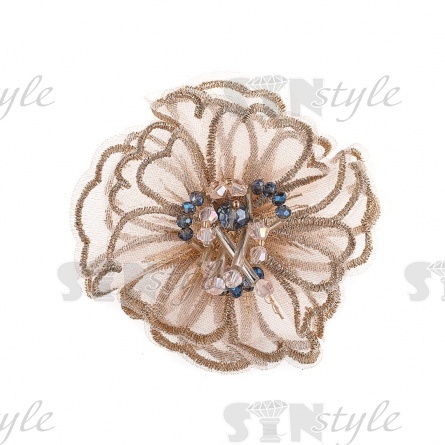 Аппликация с элементами из бисера и страз, цвет шампань, диаметр 70 мм фото 1
