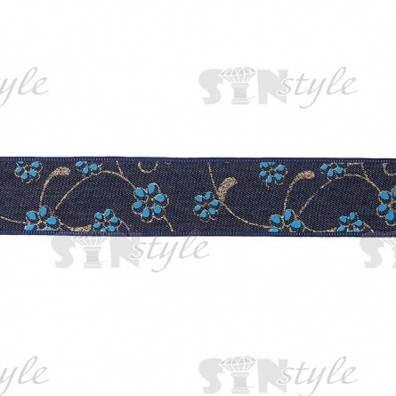 Джинсовая лента с цветочным принтом голубого цвета, ширина 40 мм, намотка 20 ярдов фото 2